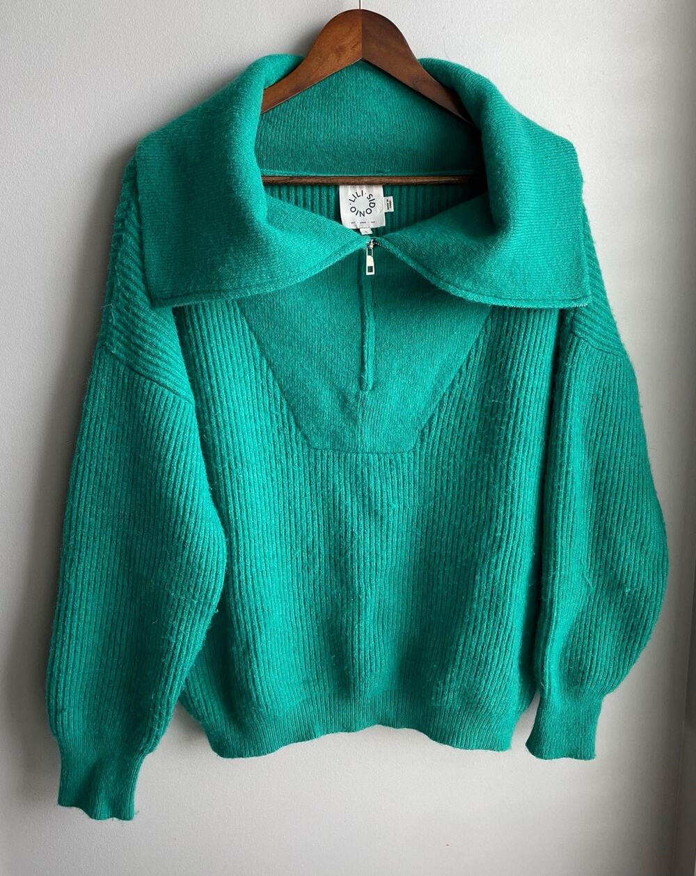 Lili Sidonio Zip Turtleneck Spread Collar Sweater aqua green size L